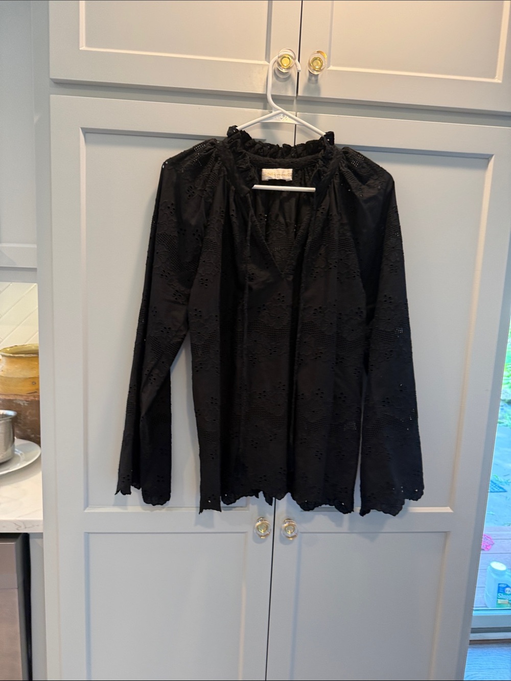 Natalie Martin Black Eyelet Peasant Blouse